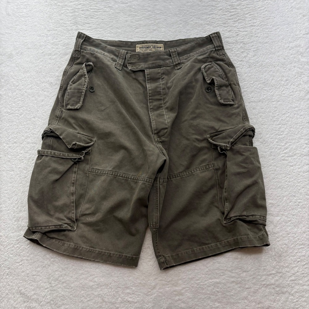 VTG Abercrombie & Fitch Mens 34 Brown Cargo Shorts Distressed Cotton Button Fly